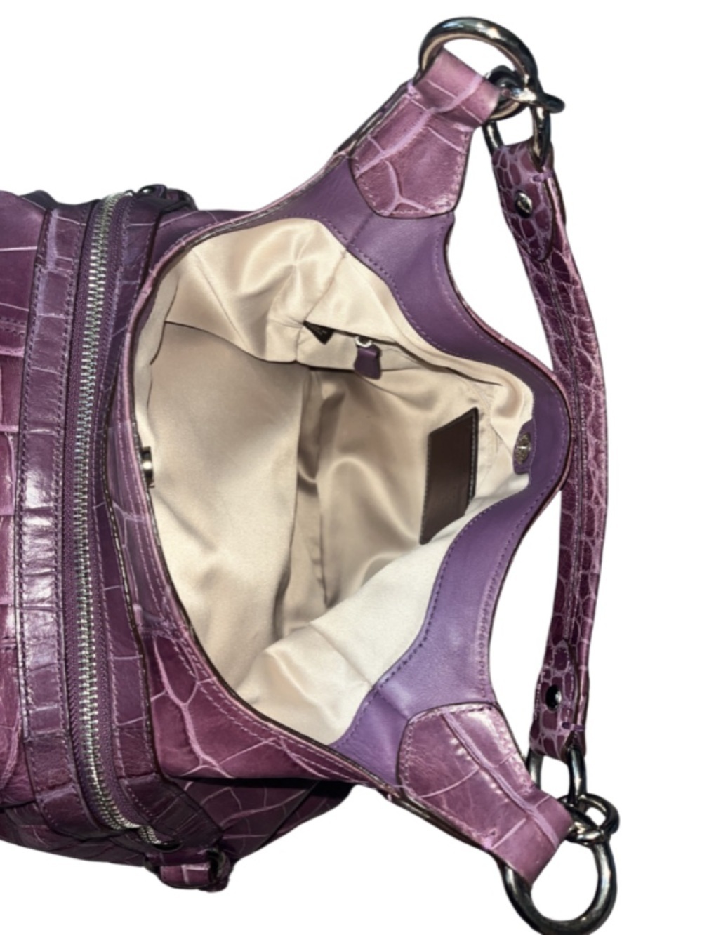 COACH Madison Maggie Exotic
Croc Embossed Leather Shoulder Bag Purple - Picture 9 of 14